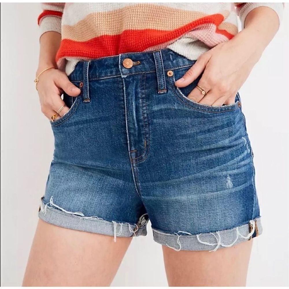 Madewell High-Rise Cut Off Edition Medium Wash Blue Denim Jean Shorts Women’s 27